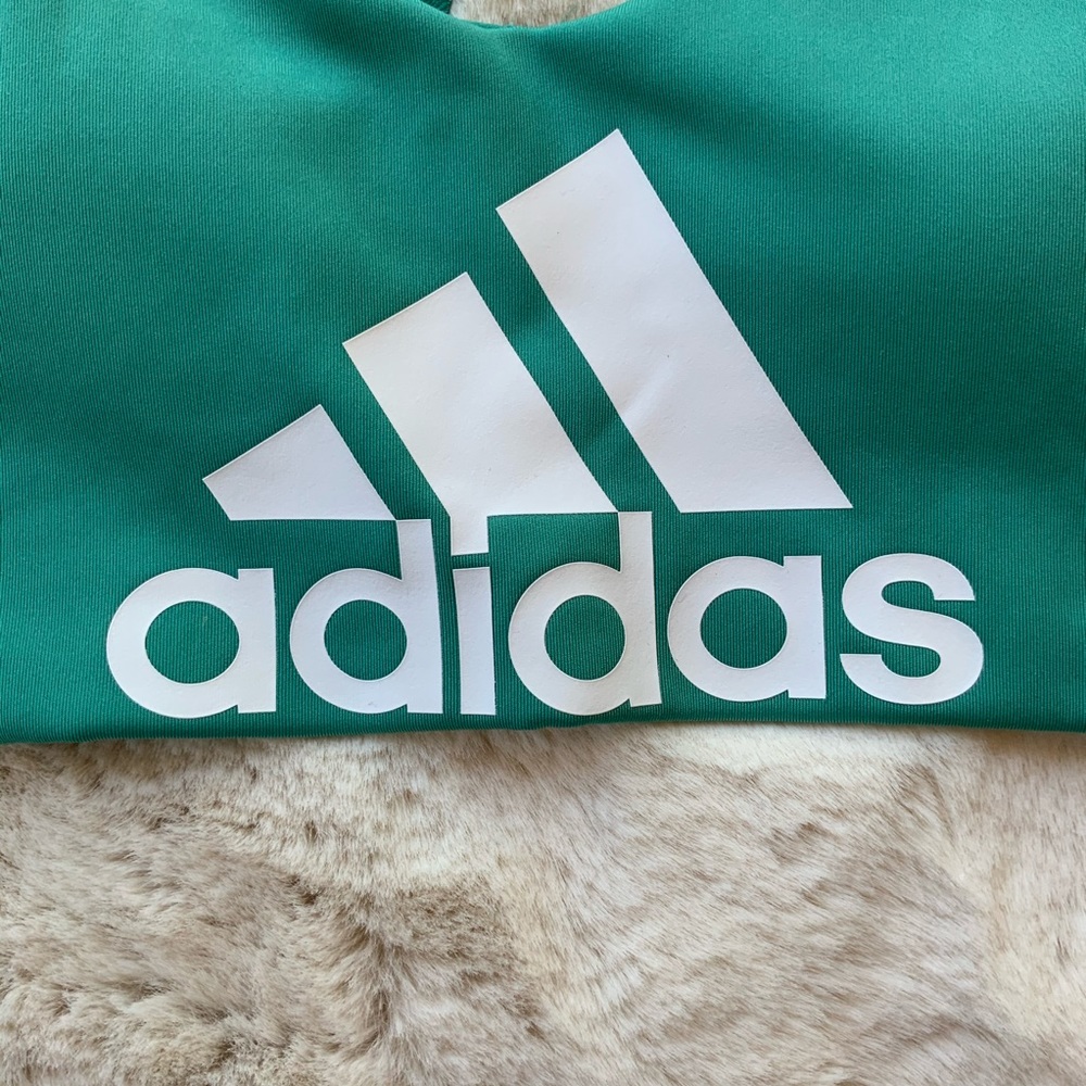 adidas Teal Sports Bra with White Logo - Picture 2 of 4